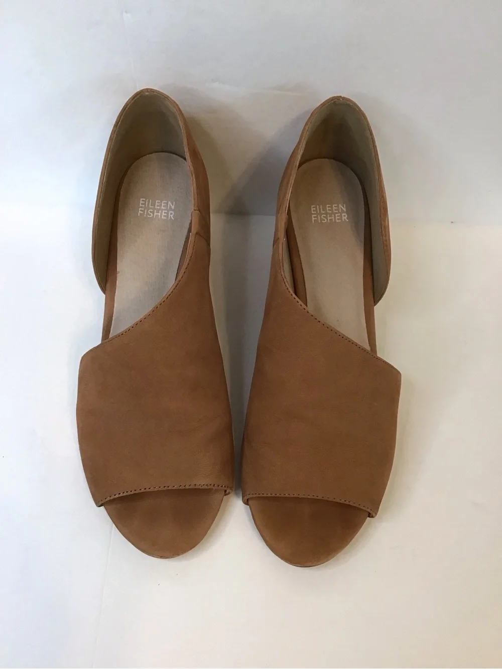 Eileen Fisher Women's Cognac Chestnut Suede D'orsay Open-Toe Wedge Heels 9